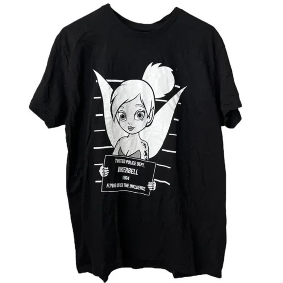 Twisted Punk Mens Tinker Bell Tattoo Mug Shot Black Shirt - XL - Picture 1 of 3